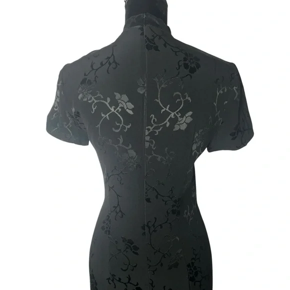 Blue Stem vintage women floral satin embossed chiffon Chinese maxi size 10 black - Picture 7 of 9